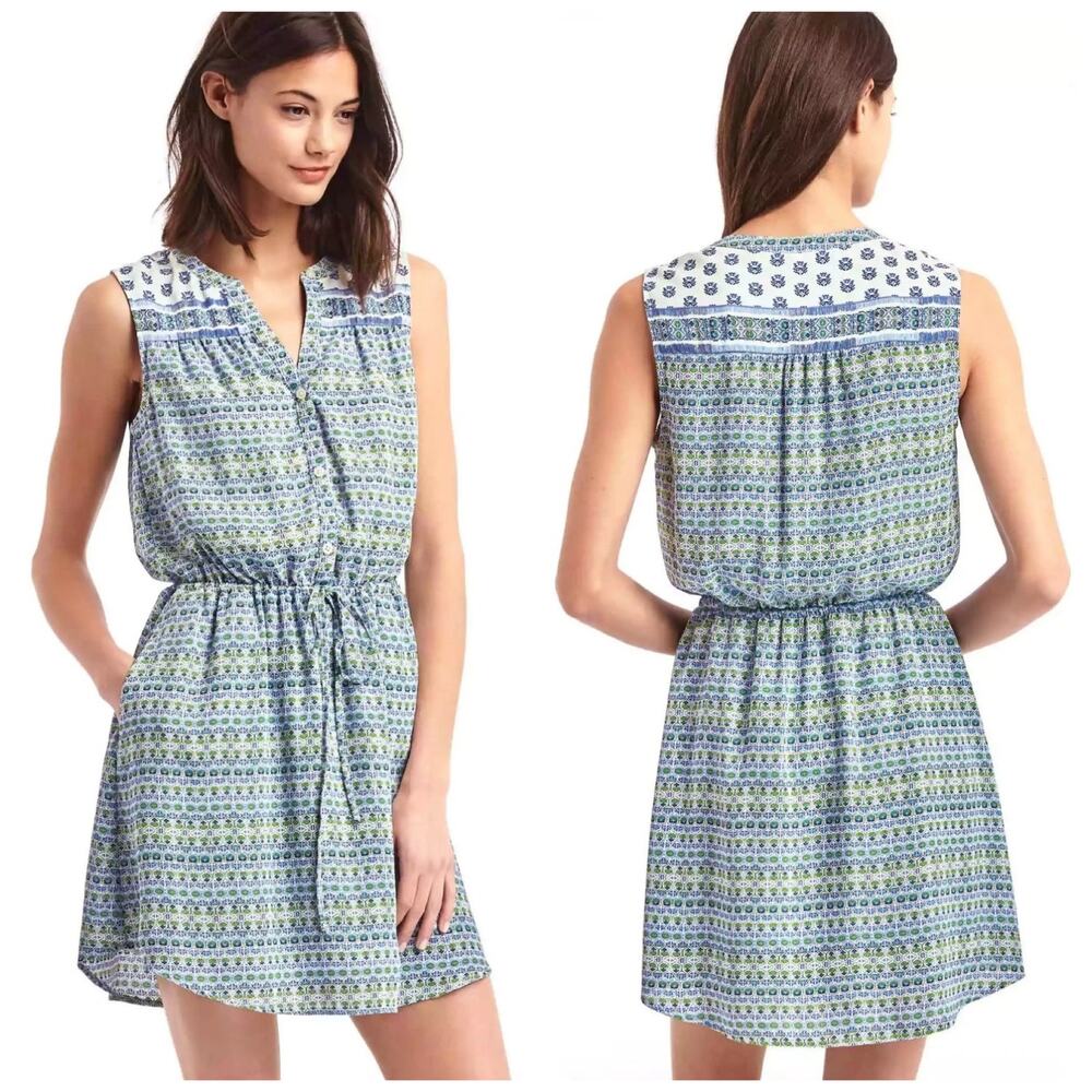 Gap Medallion Floral Sleeveless Button Front Drawstring Waist Shirt Dress XL